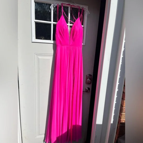 open lace back dress Light Pink Satin Long Dress With Beaded Lace Appliqué main image 1